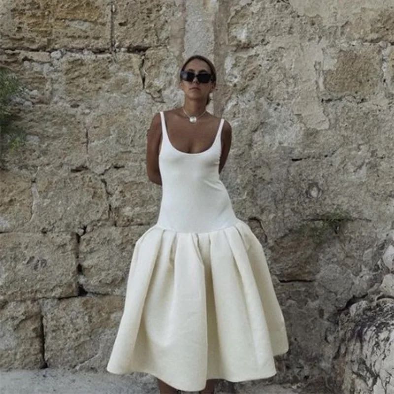 Women Clothing Women Elegant Solid Color Sling Dress