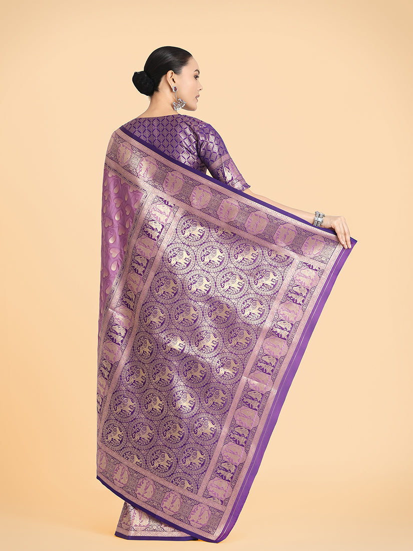 Lavender Traditional Weaving Banarasi Silk Saree with Zari