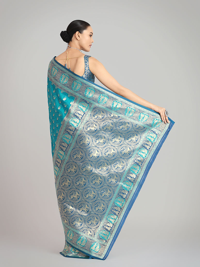 Turquoise Blue Banarasi Silk Saree with Traditional Zari Weaving
