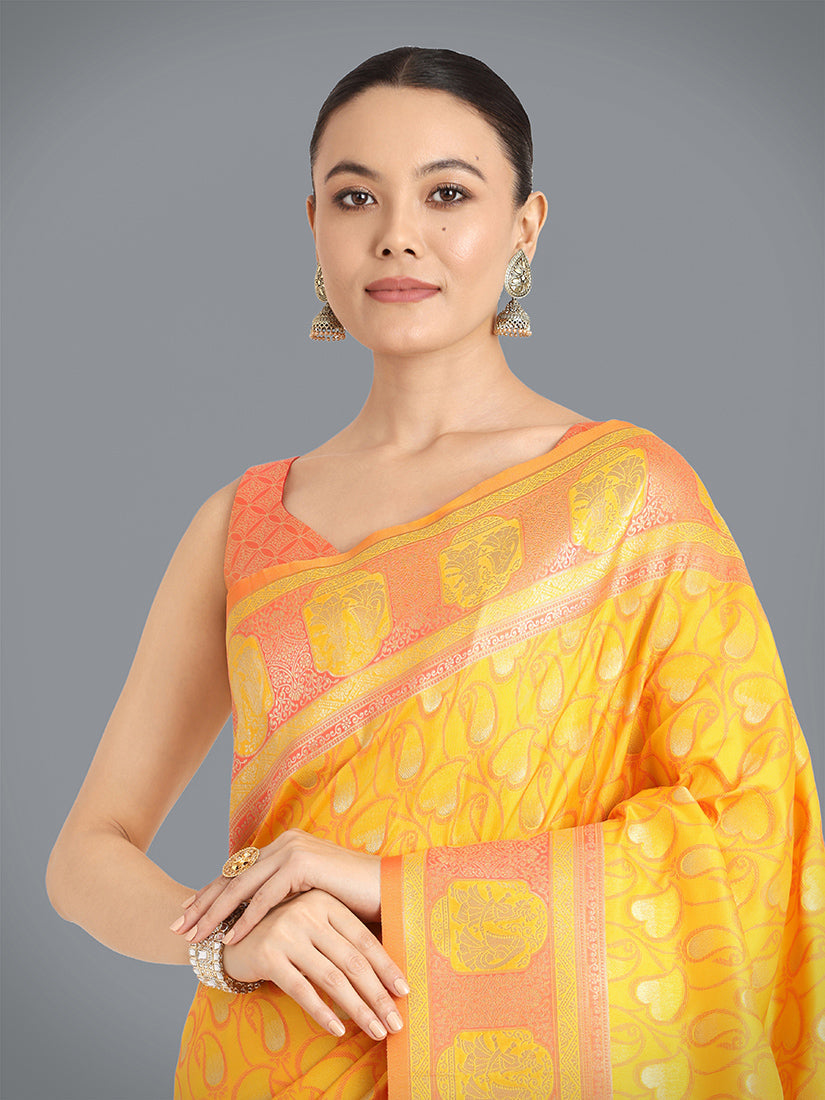 Yellow Traditional Banarasi Silk Saree with Zari Weaving