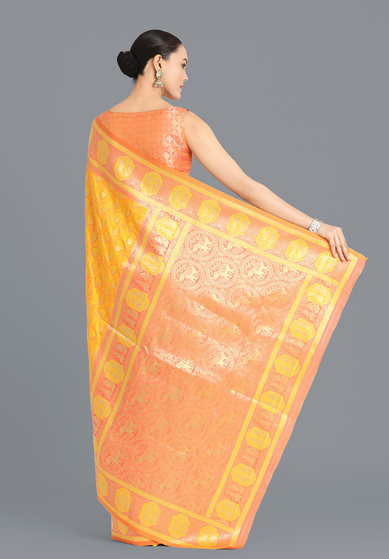 Yellow Traditional Banarasi Silk Saree with Zari Weaving