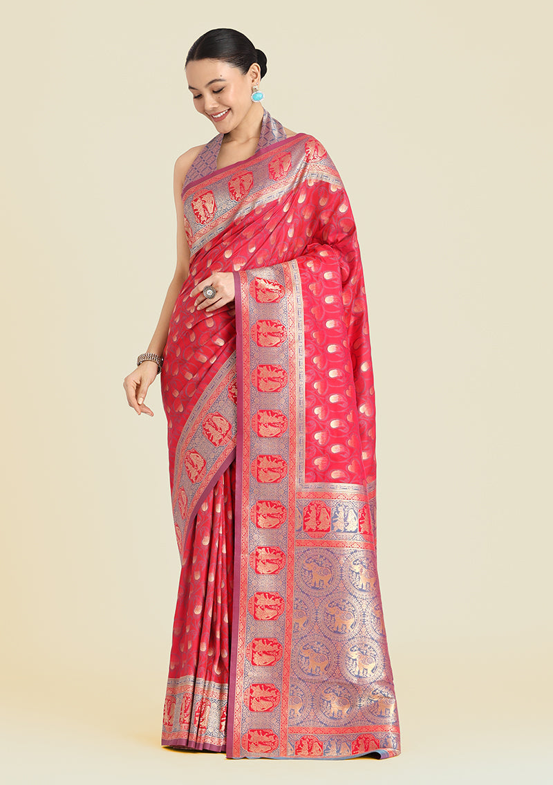 Pink Banarasi Silk Saree with Traditional Zari Woven Pattern