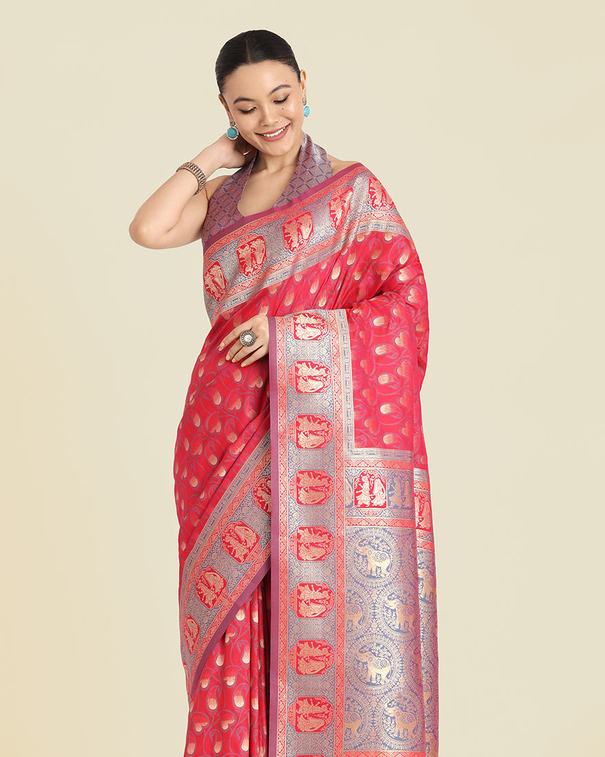 Pink Banarasi Silk Saree with Traditional Zari Woven Pattern