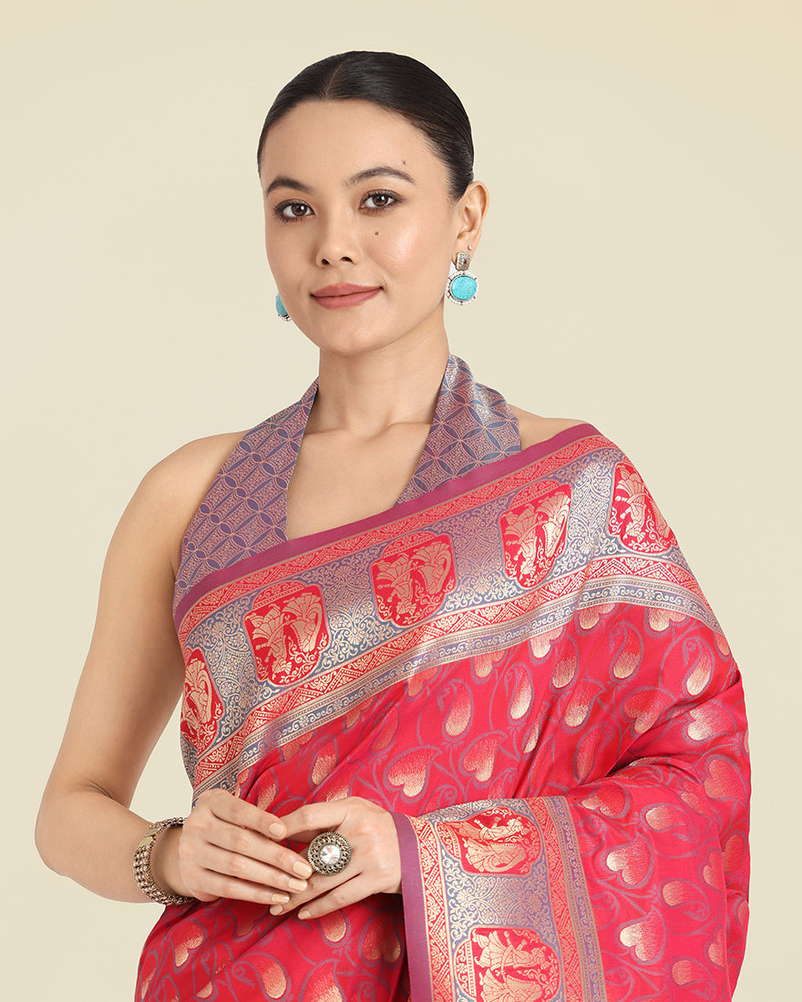 Pink Banarasi Silk Saree with Traditional Zari Woven Pattern