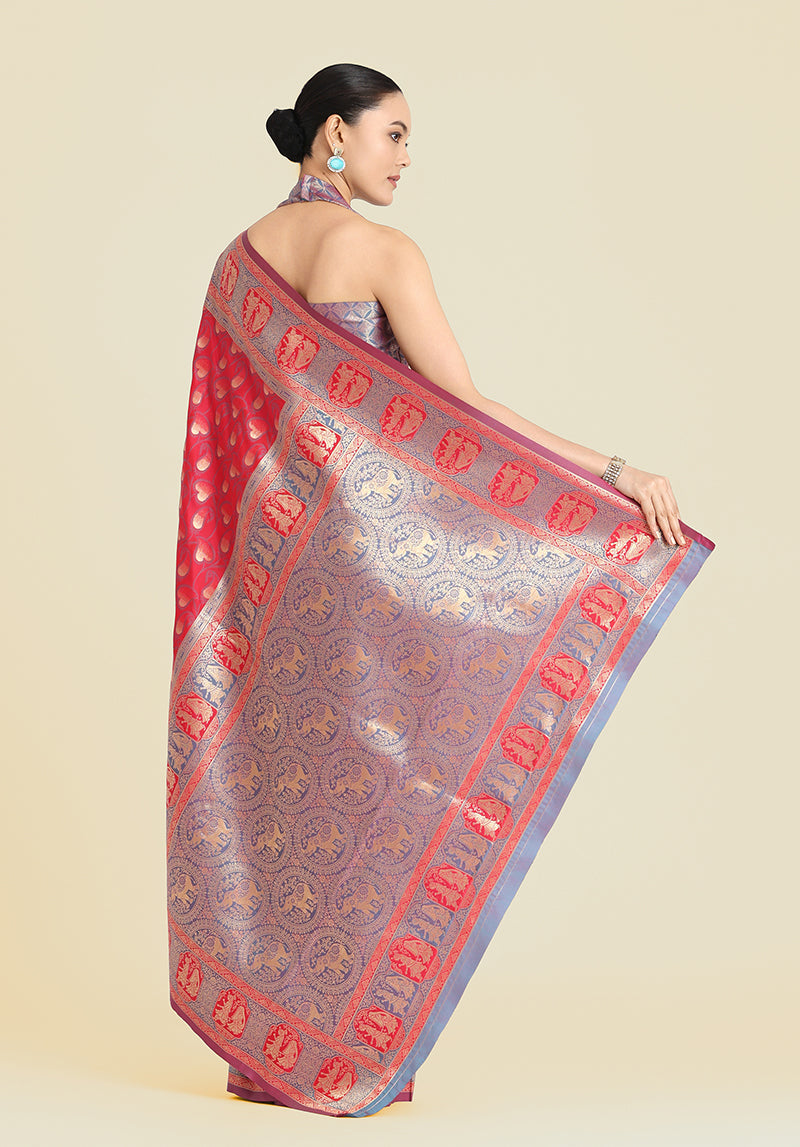 Pink Banarasi Silk Saree with Traditional Zari Woven Pattern