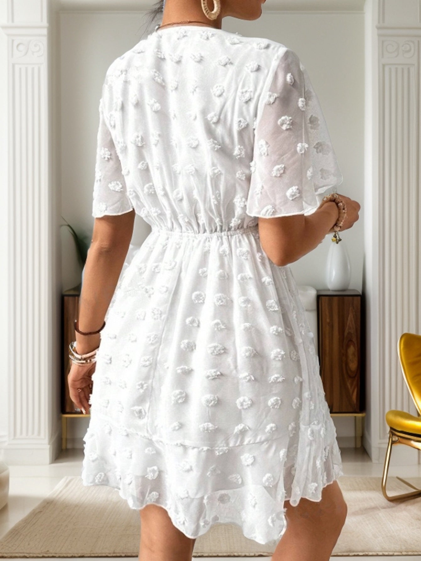 Women Summer V Neck Short Sleeve A Line Dress