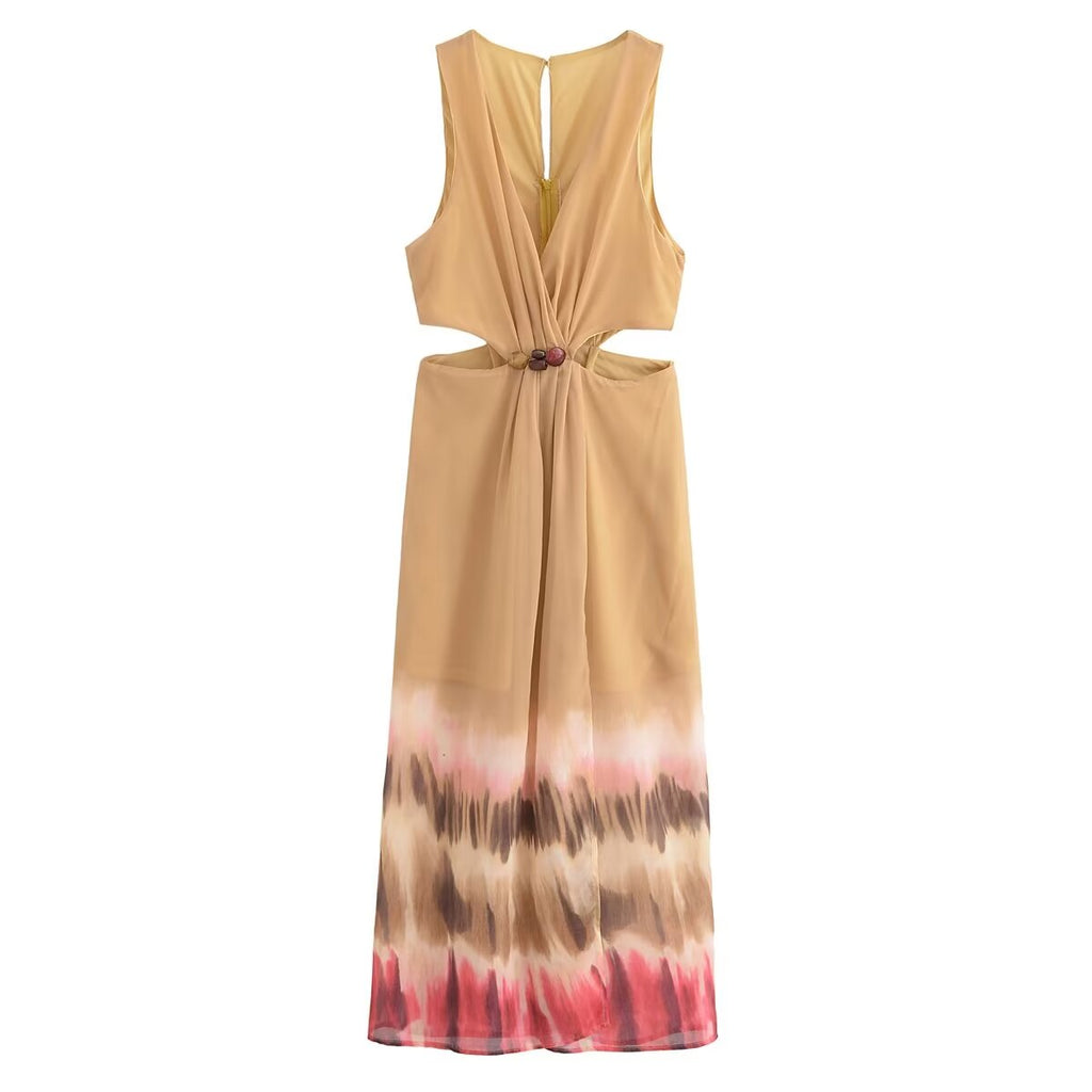 Summer Pants Women Open Design Tie Dye Midi Dress