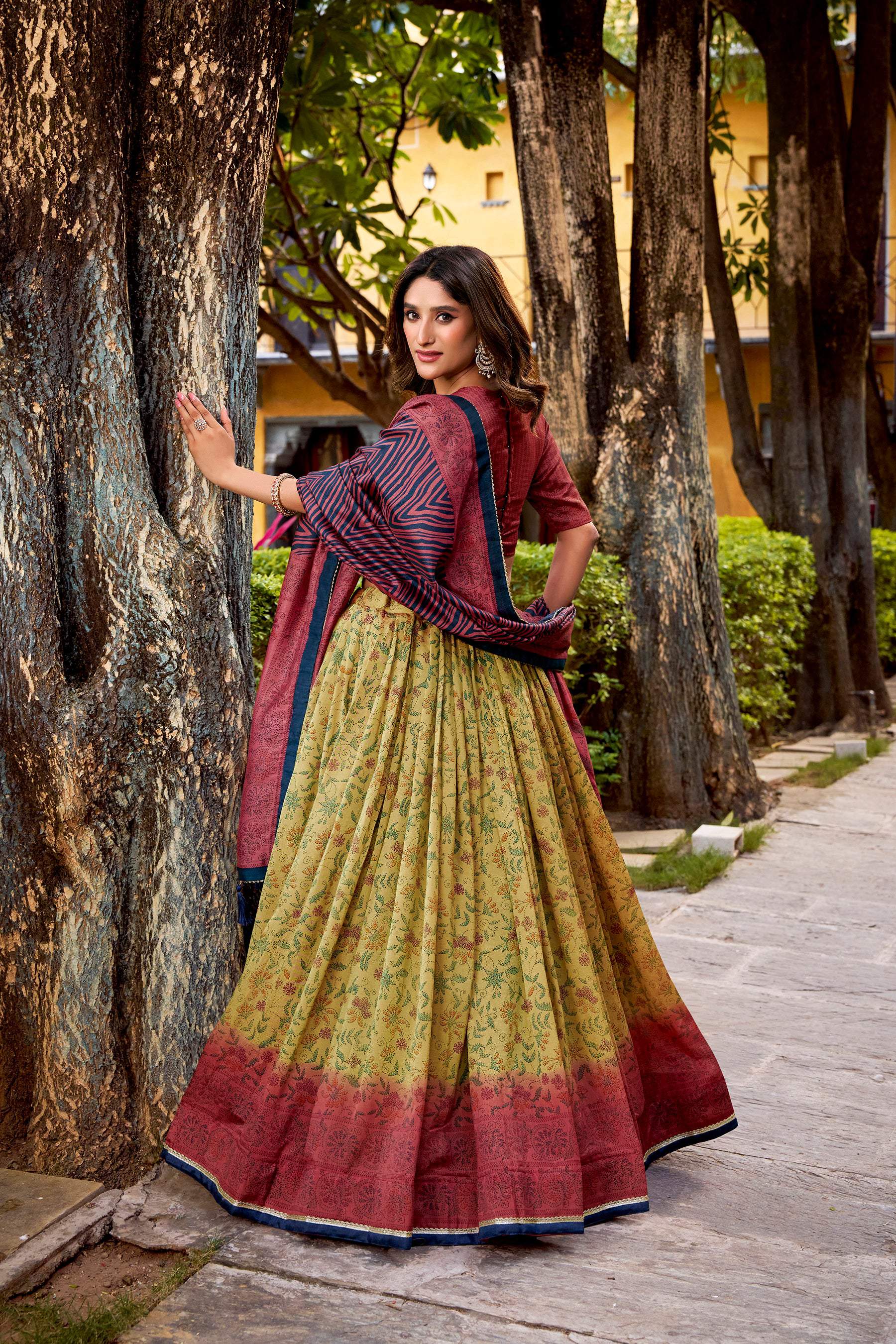 Multicolor Vichitra Silk Printed Lehenga Choli with Dupatta Set
