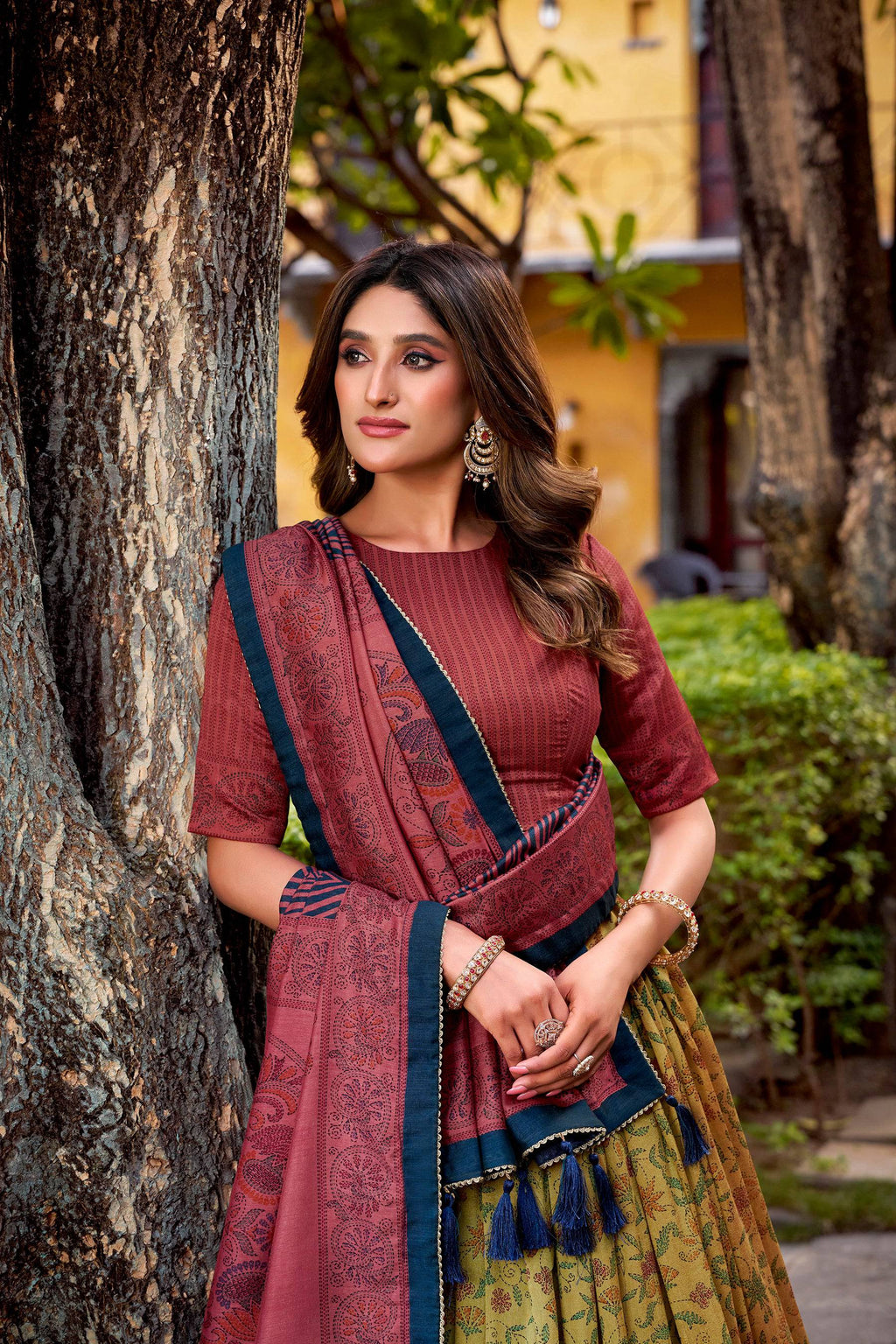Multicolor Vichitra Silk Printed Lehenga Choli with Dupatta Set