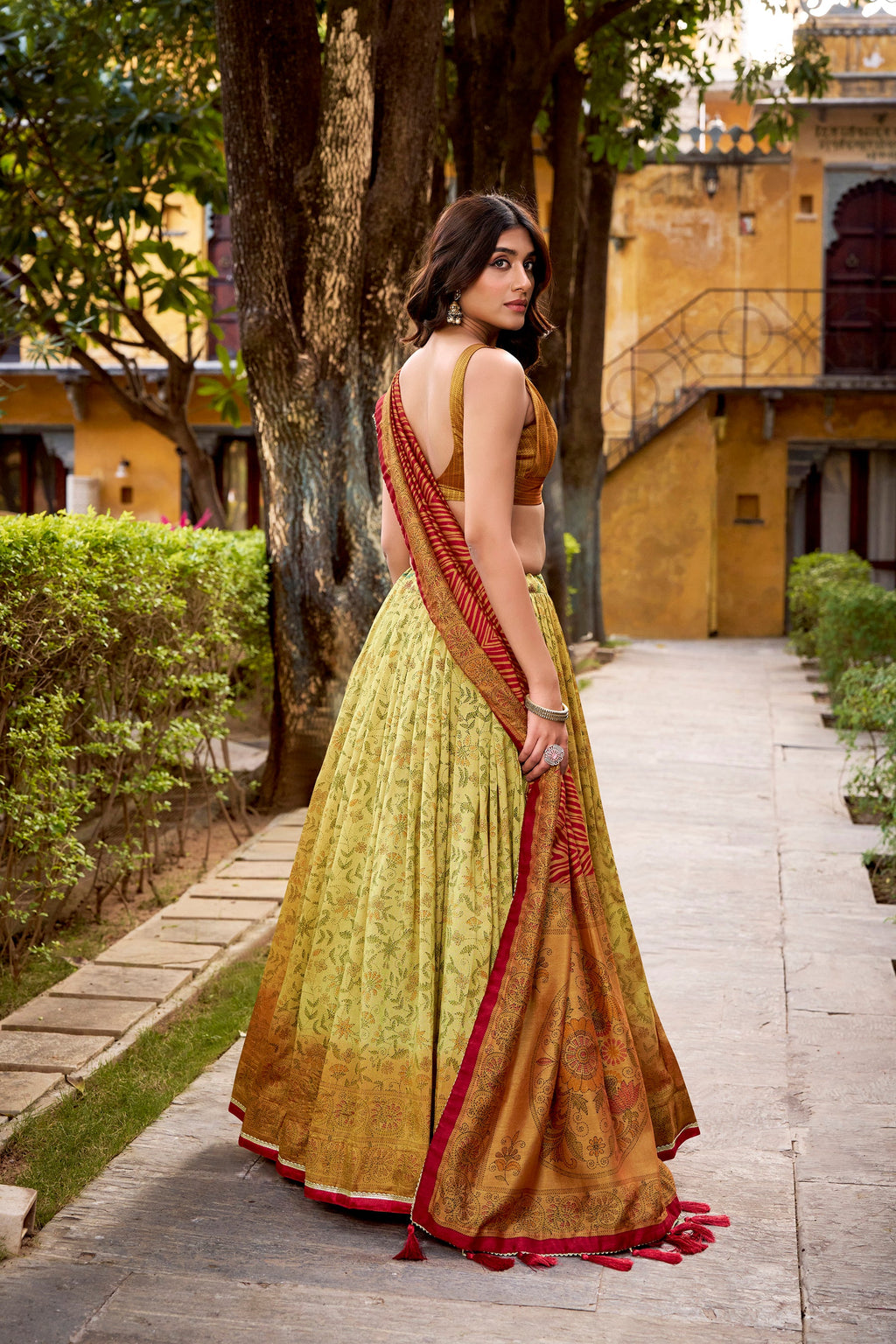 Multicolor Vichitra Silk Printed Lehenga Choli with Dupatta Set