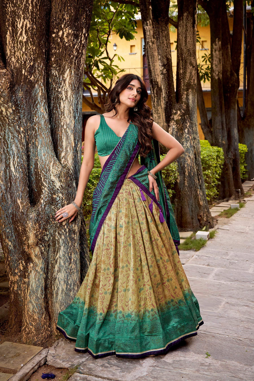 Multicolor Vichitra Silk Printed Lehenga Choli with Dupatta