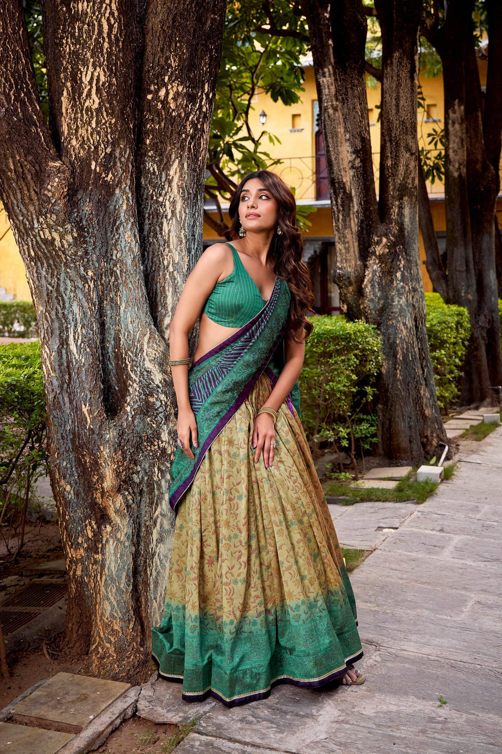 Multicolor Vichitra Silk Printed Lehenga Choli with Dupatta