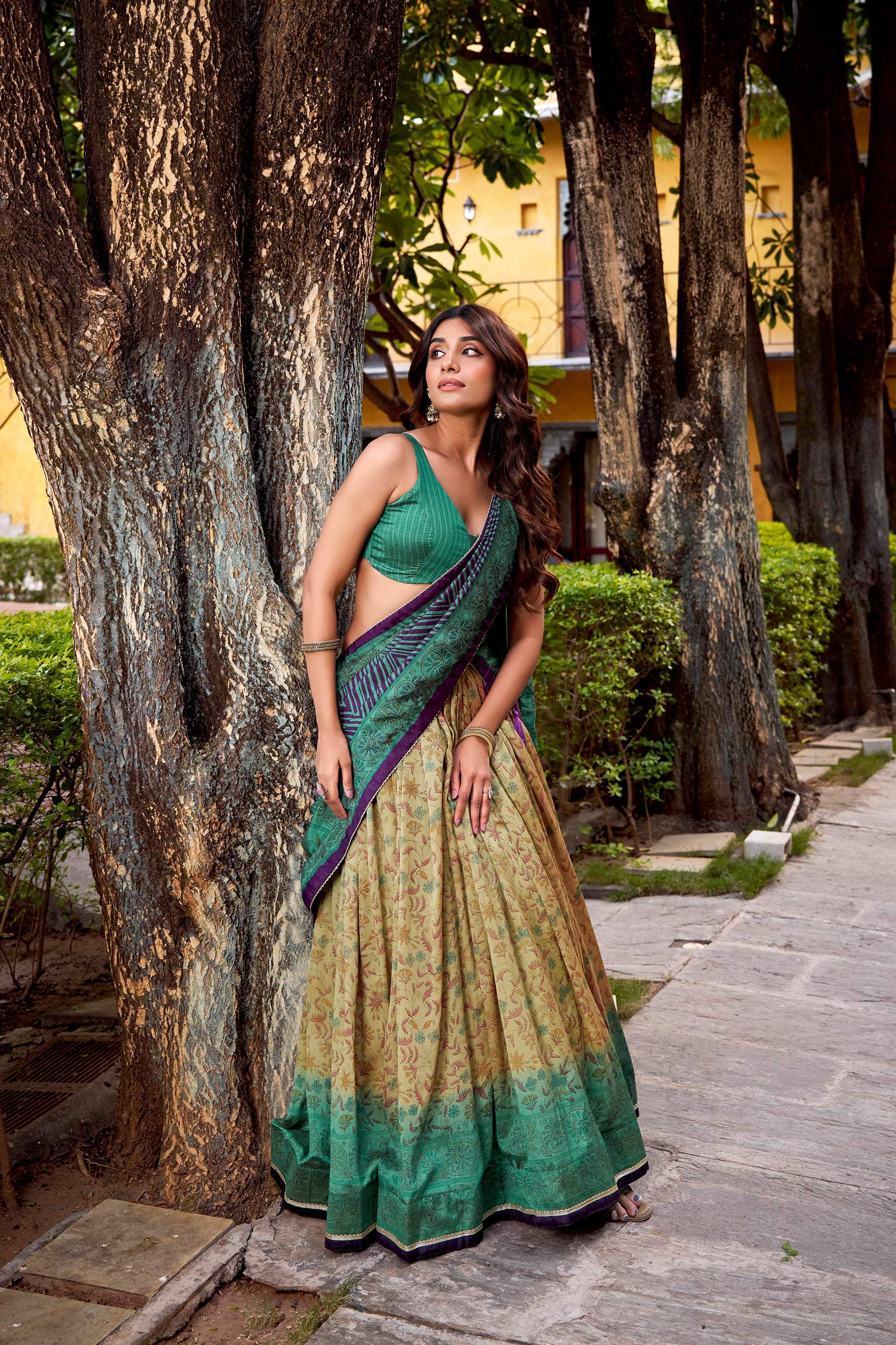 Multicolor Vichitra Silk Printed Lehenga Choli with Dupatta