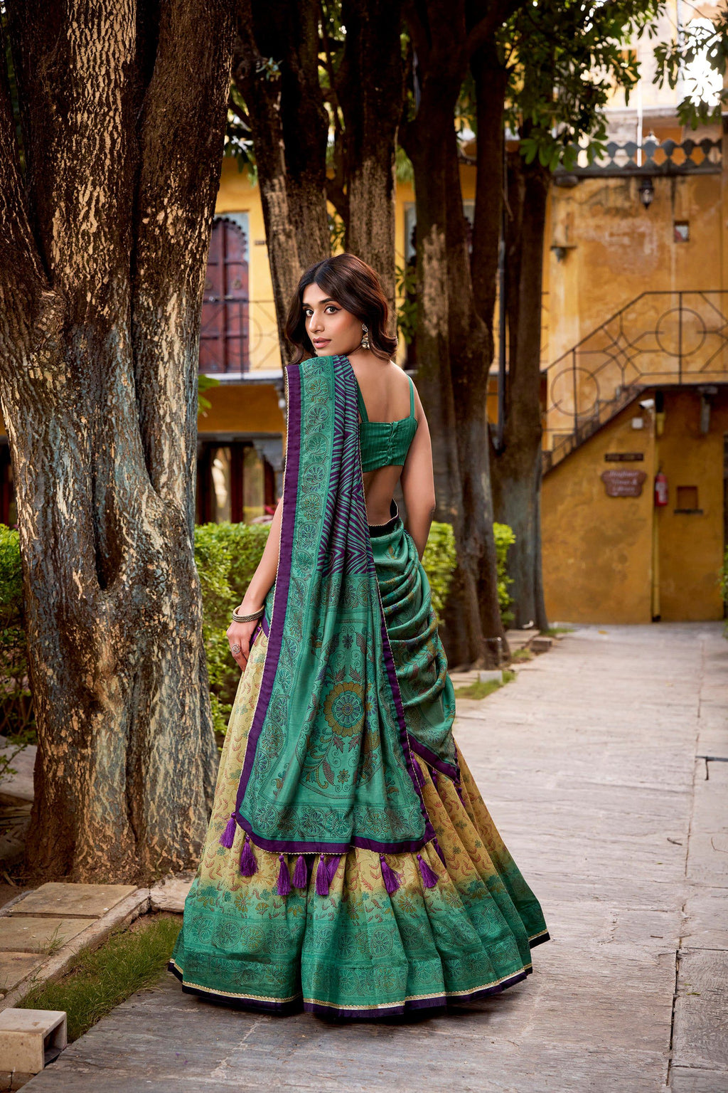 Multicolor Vichitra Silk Printed Lehenga Choli with Dupatta