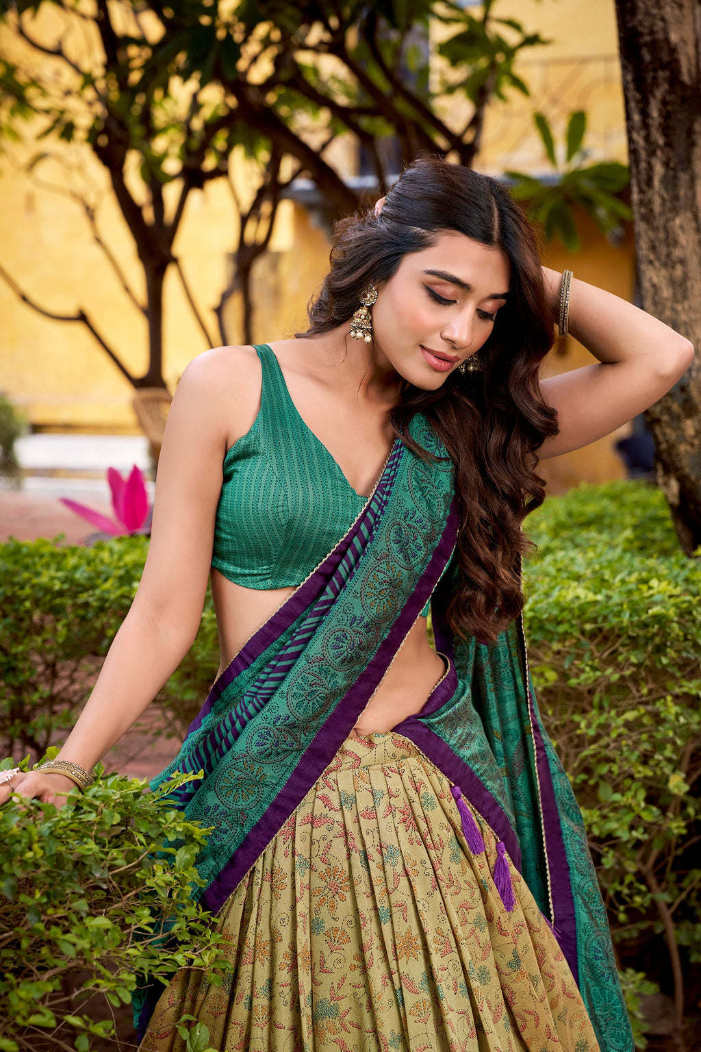Multicolor Vichitra Silk Printed Lehenga Choli with Dupatta