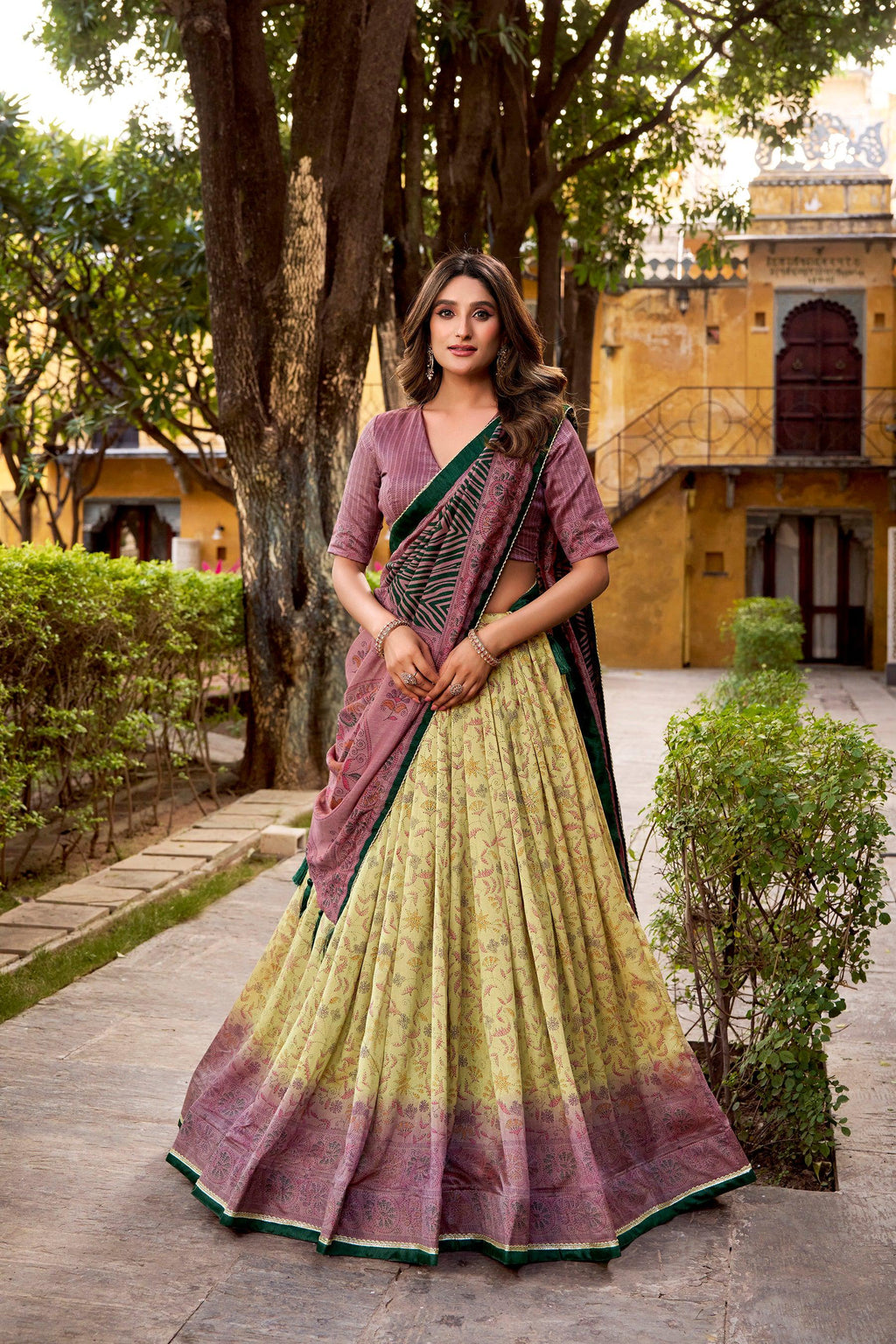 Multicolor Vichitra Silk Printed Lehenga Choli with Dupatta
