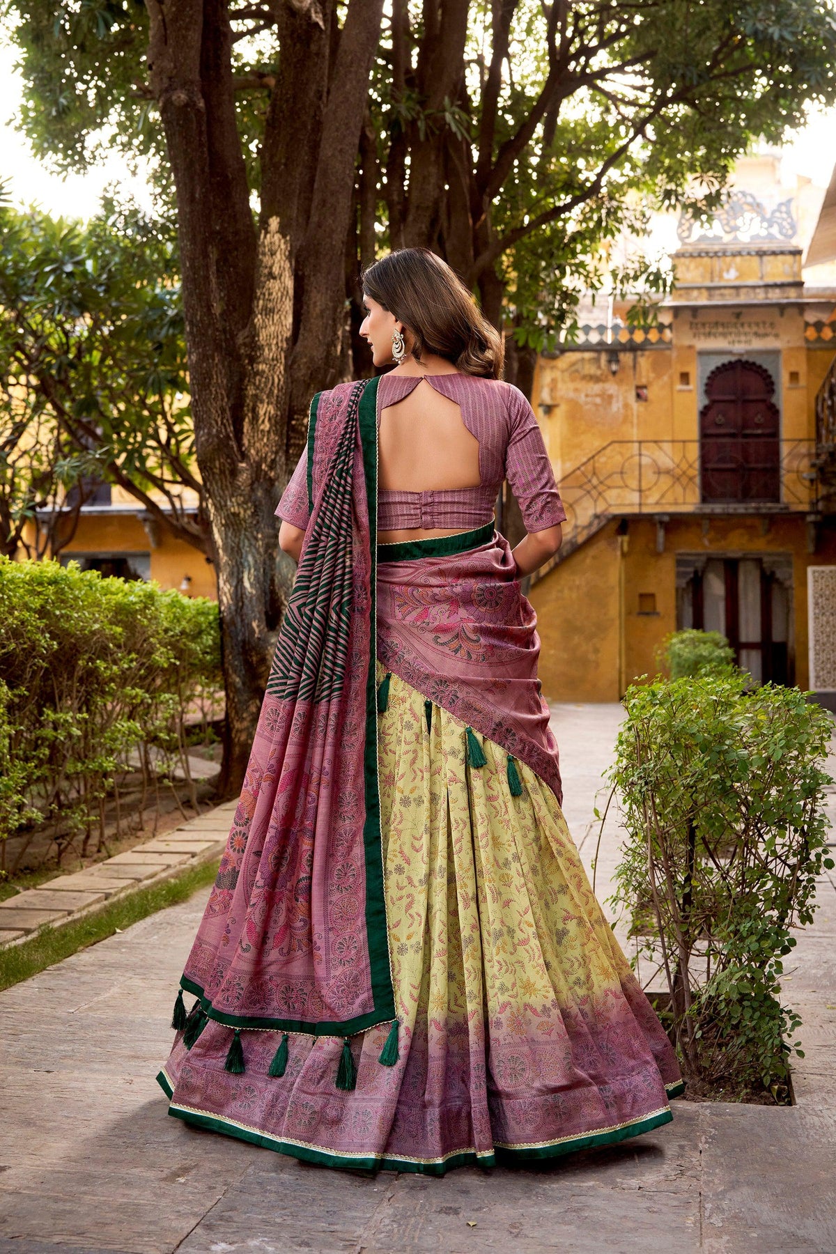 Multicolor Vichitra Silk Printed Lehenga Choli with Dupatta