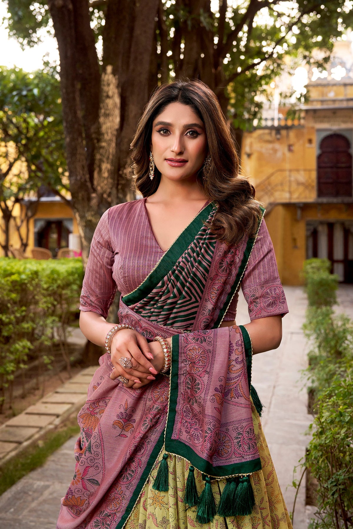 Multicolor Vichitra Silk Printed Lehenga Choli with Dupatta