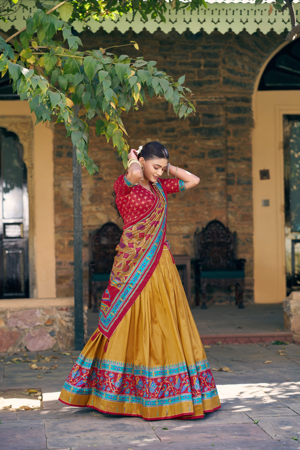 Mustard Tasar Silk Lehenga Choli Set with Iconic Sparkle Accents