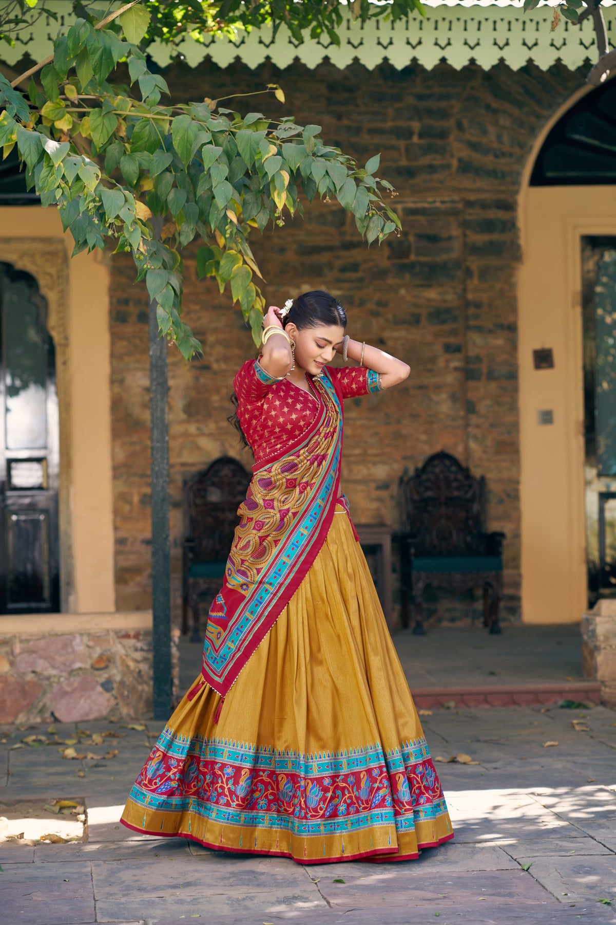 Mustard Tasar Silk Lehenga Choli Set with Iconic Sparkle Accents