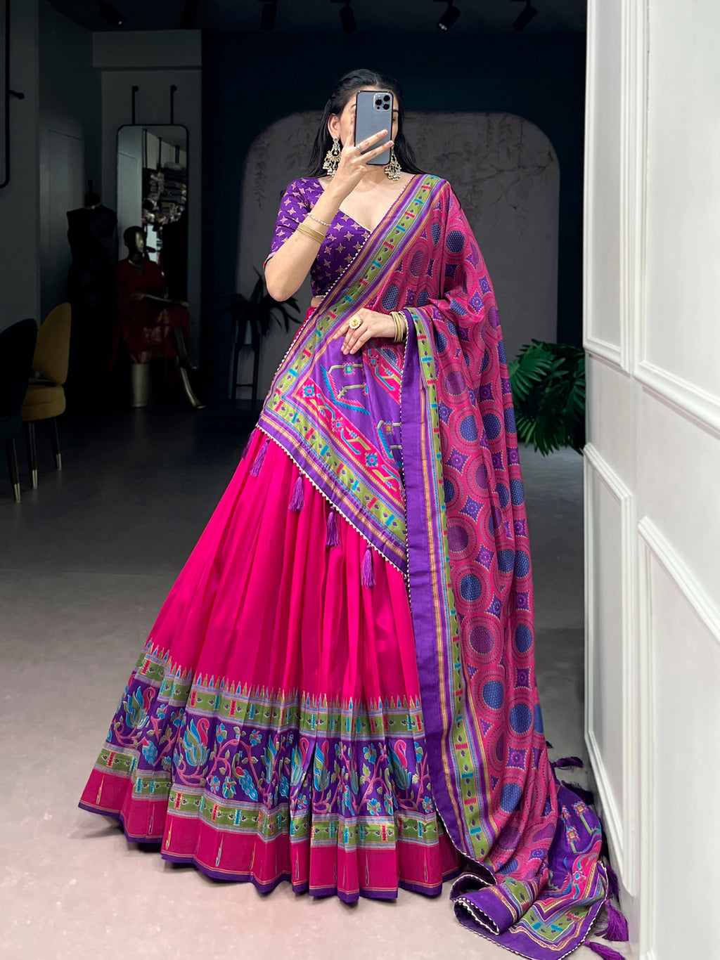 Pink Tasar Silk lehenga choli with sparkle printed details and matching dupatta