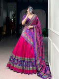Pink Tasar Silk lehenga choli with sparkle printed details and matching dupatta