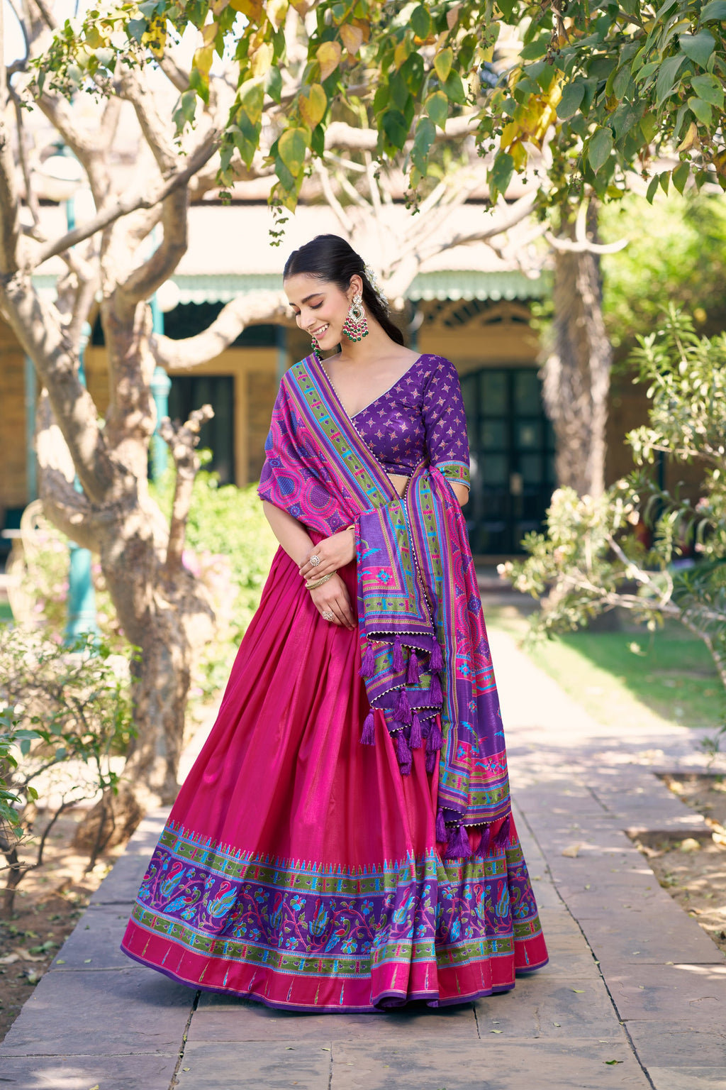 Pink Tasar Silk lehenga choli with sparkle embellishments and matching dupatta