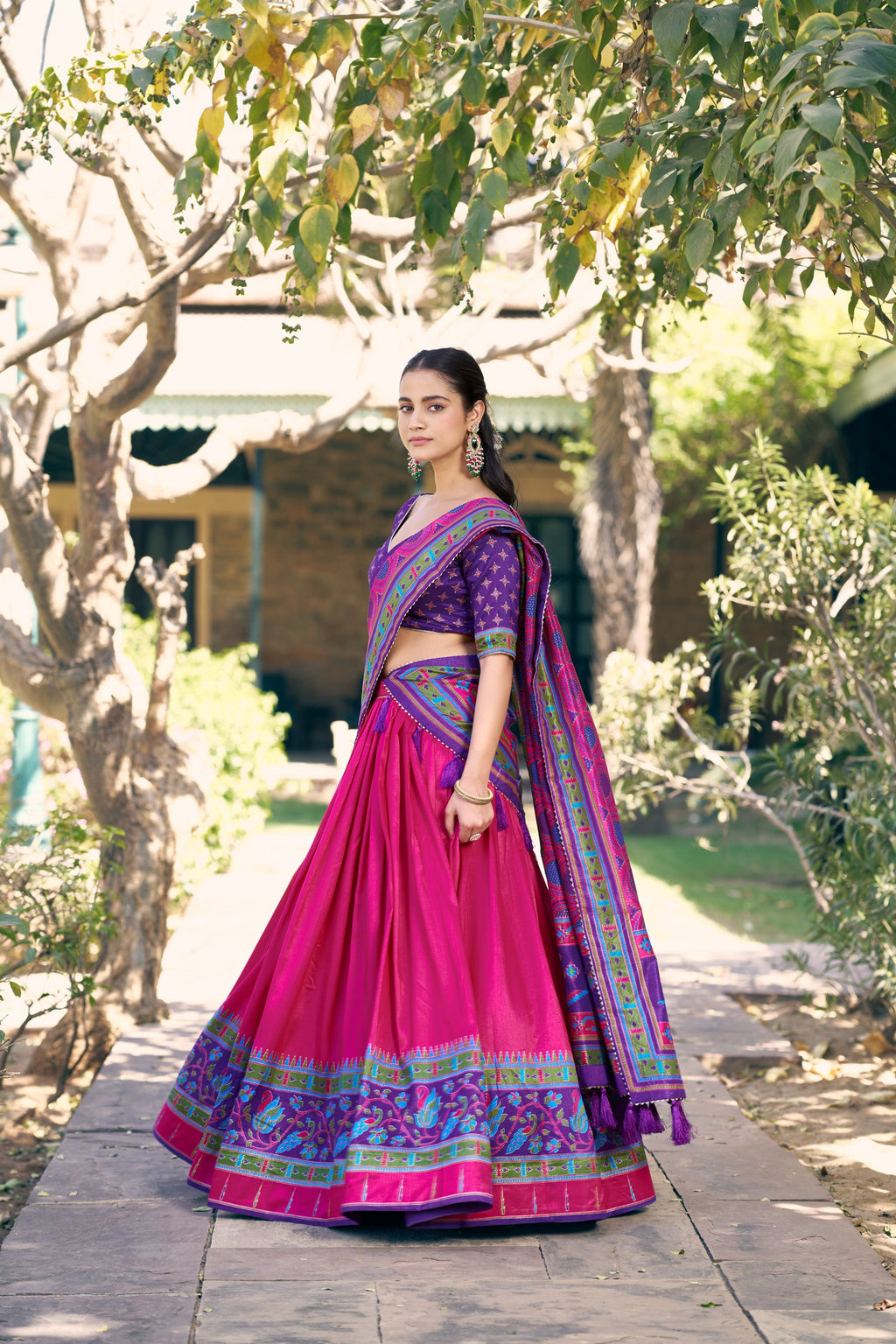 Pink Tasar Silk Lehenga Choli with Iconic Sparkle Detail