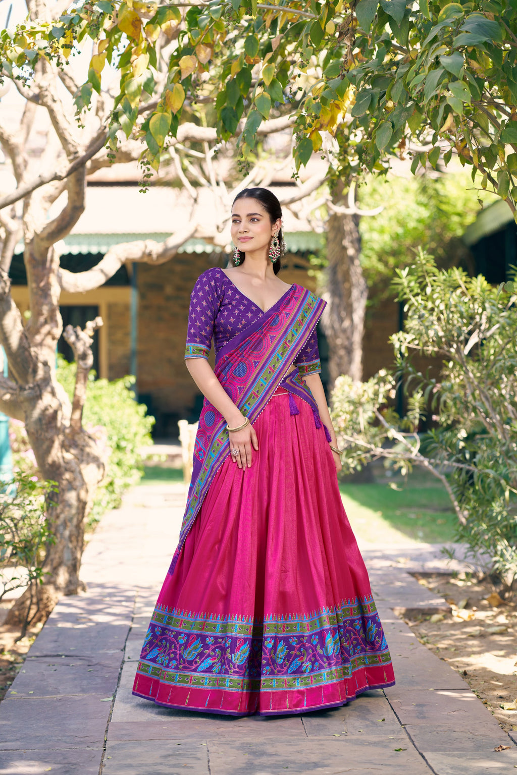 Pink Tasar Silk Lehenga Choli with Iconic Sparkle Detail