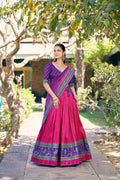 Pink Tasar Silk Lehenga Choli with Iconic Sparkle Detail