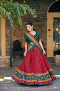 Red Tasar Silk Lehenga Choli with sparkle detail and matching dupatta
