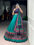 Skyblue Tasar Silk Printed Lehenga Choli with Iconic Sparkle
