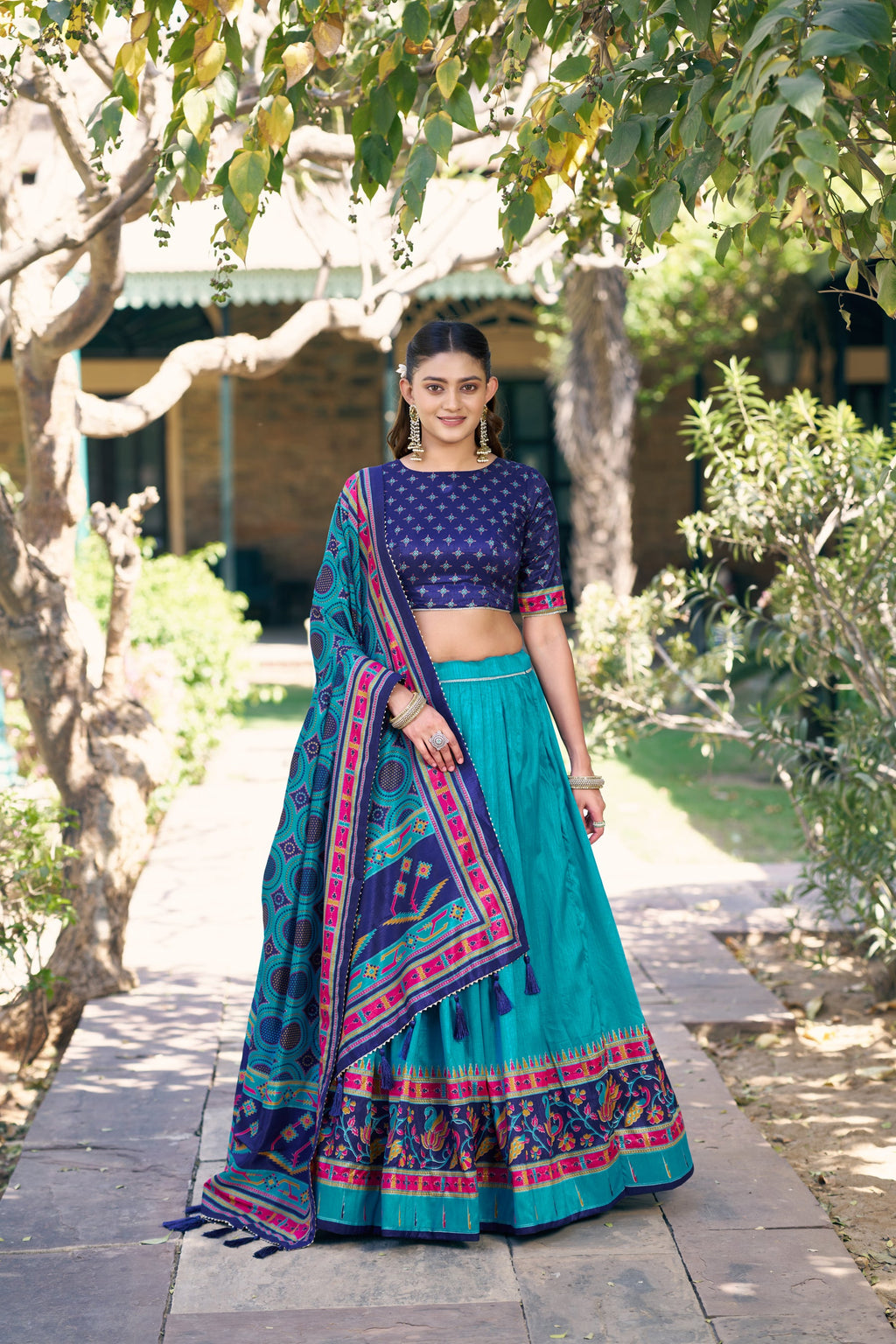 Skyblue Tasar Silk Lehenga Choli Set with Iconic Sparkle Details