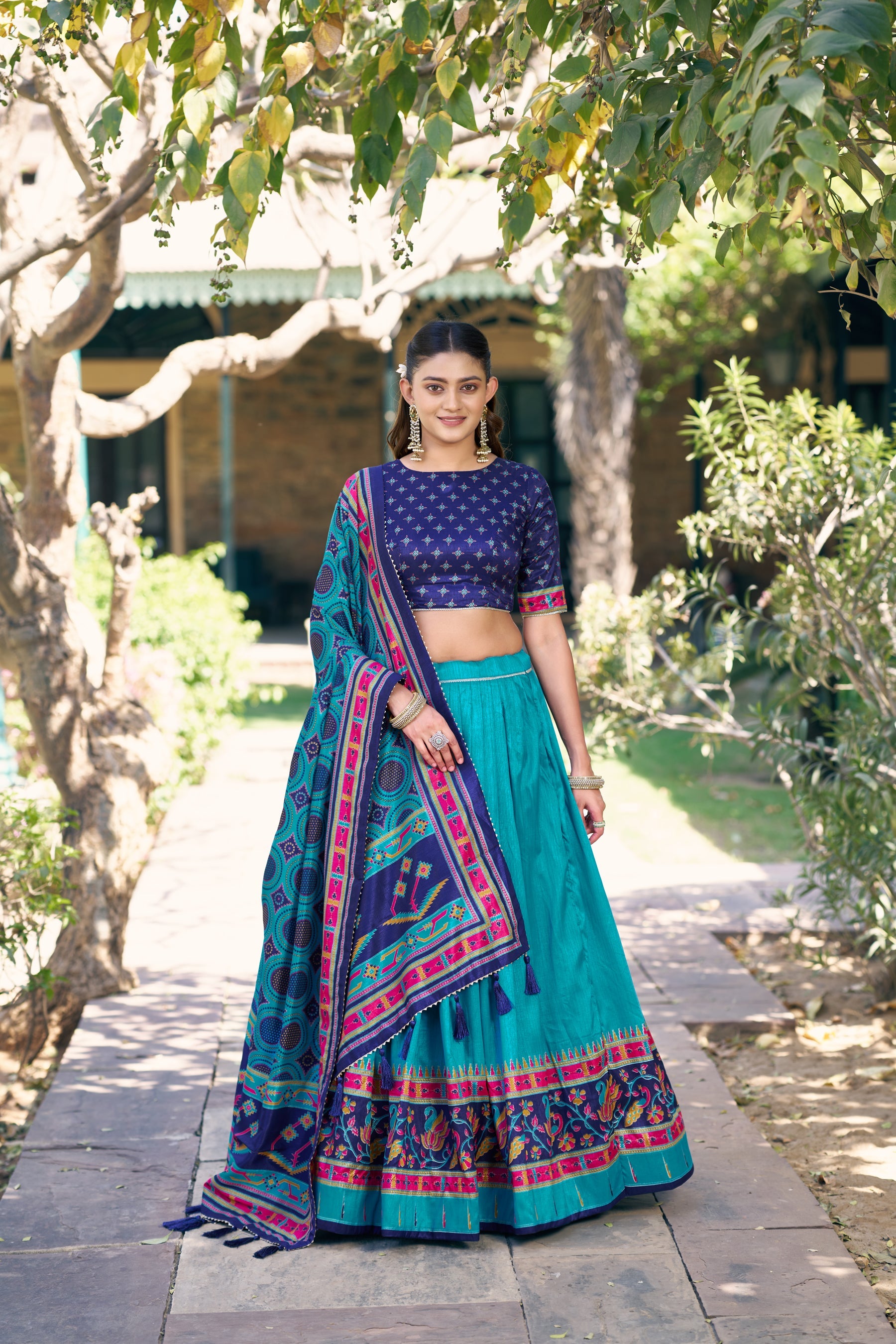 Skyblue Tasar Silk Lehenga Choli Set with Iconic Sparkle Details