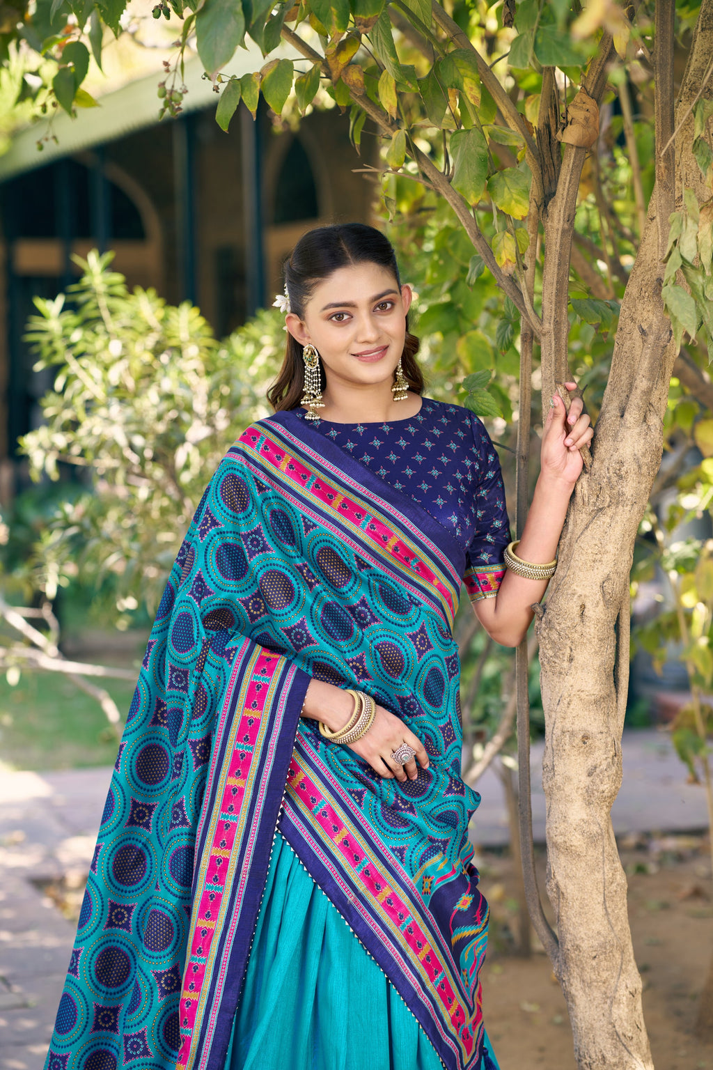Skyblue Tasar Silk Lehenga Choli Set with Iconic Sparkle Details