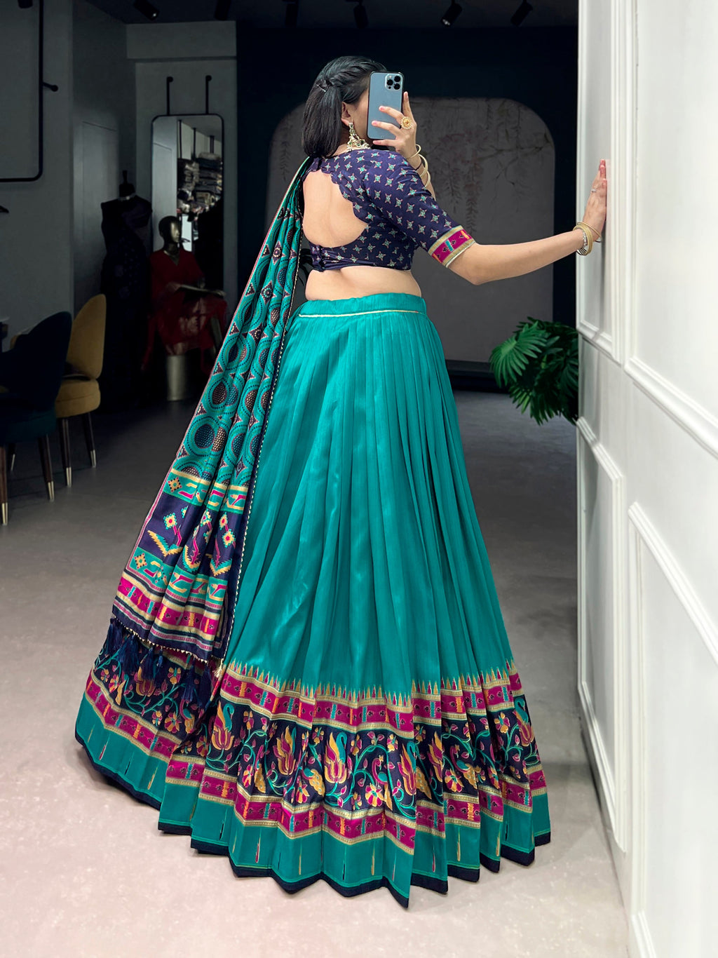 Skyblue Tasar Silk Printed Lehenga Choli with Iconic Sparkle