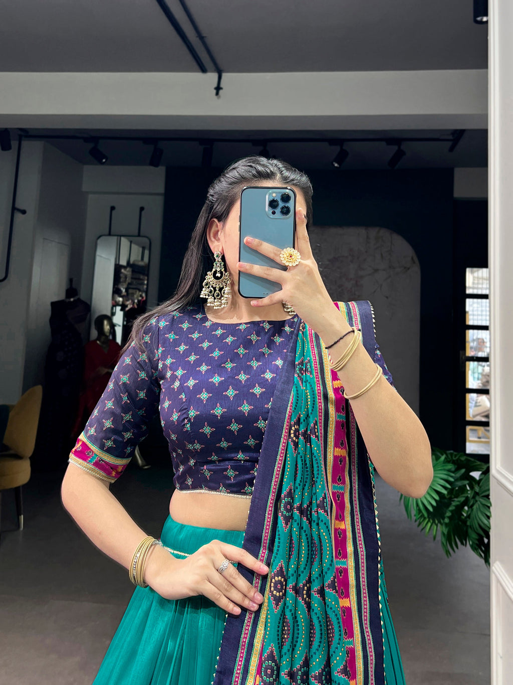 Skyblue Tasar Silk Printed Lehenga Choli with Iconic Sparkle