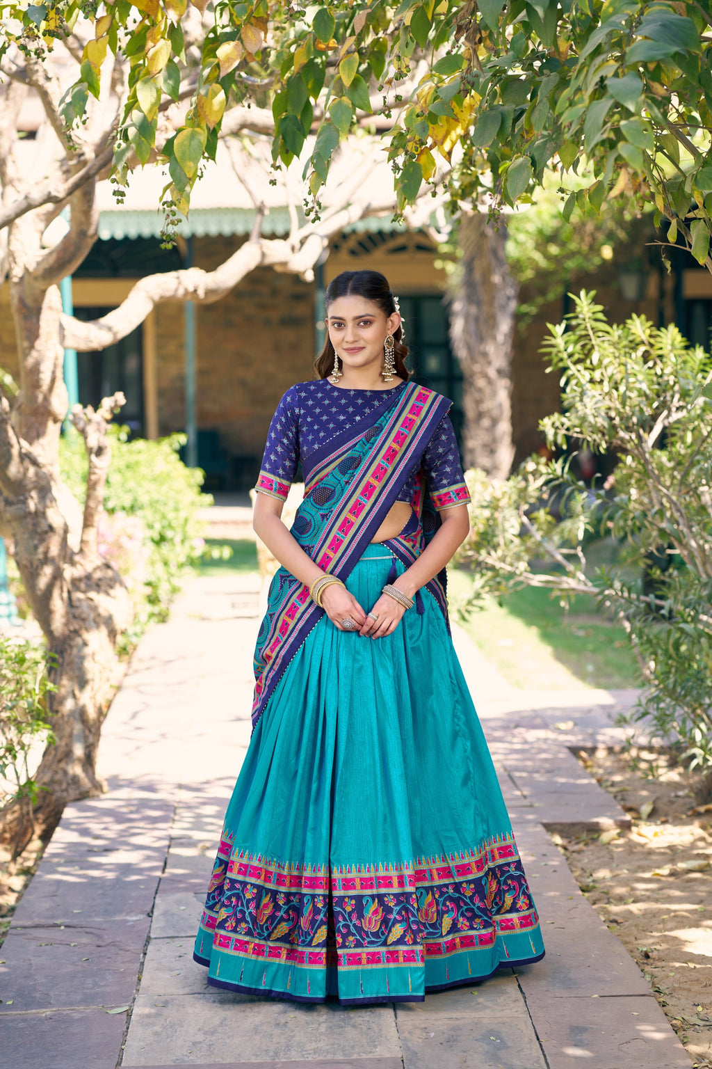 Skyblue Tasar Silk Lehenga Choli with sparkle detail and matching dupatta