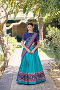 Skyblue Tasar Silk Lehenga Choli with sparkle detail and matching dupatta