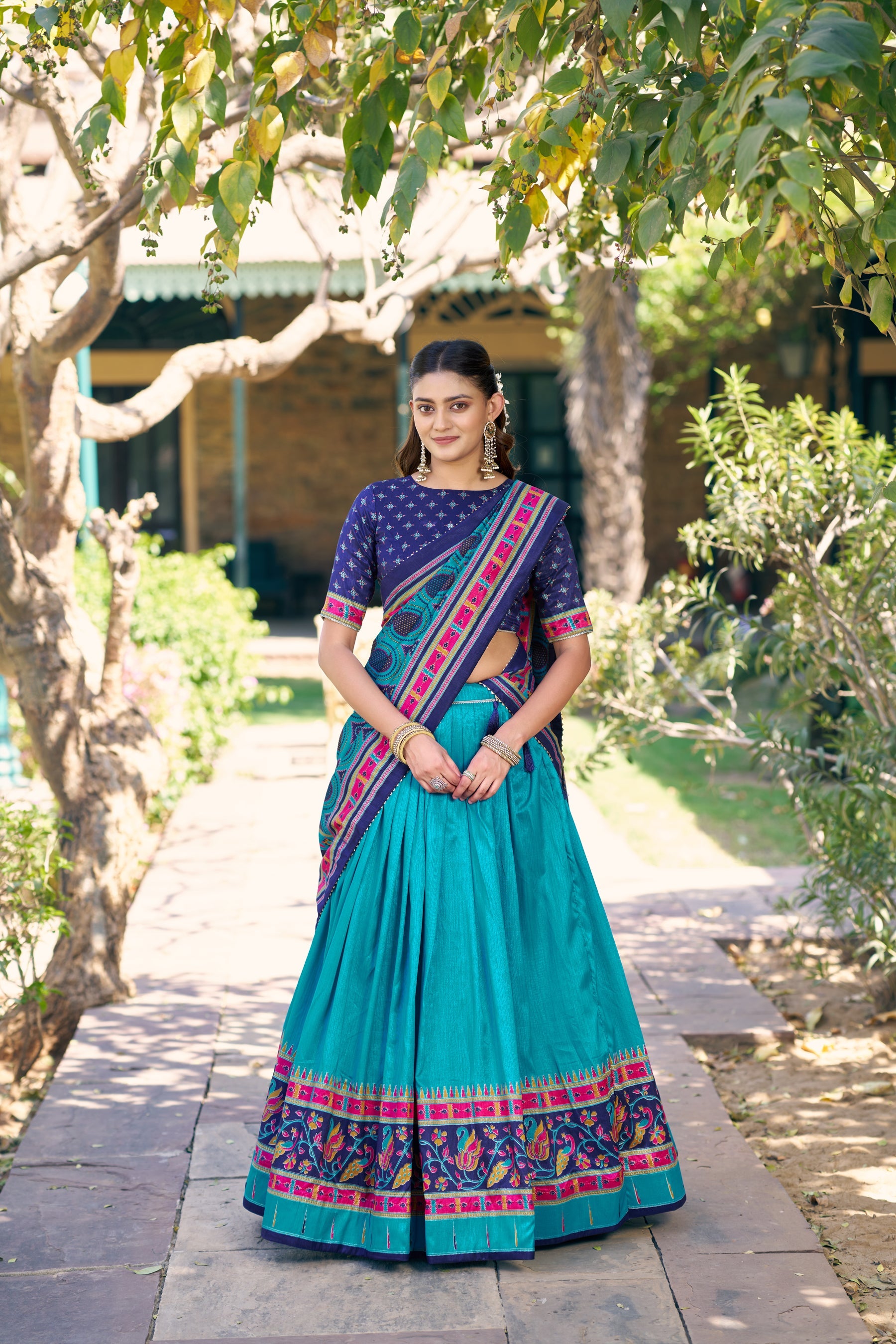 Skyblue Tasar Silk Lehenga Choli with sparkle detail and matching dupatta