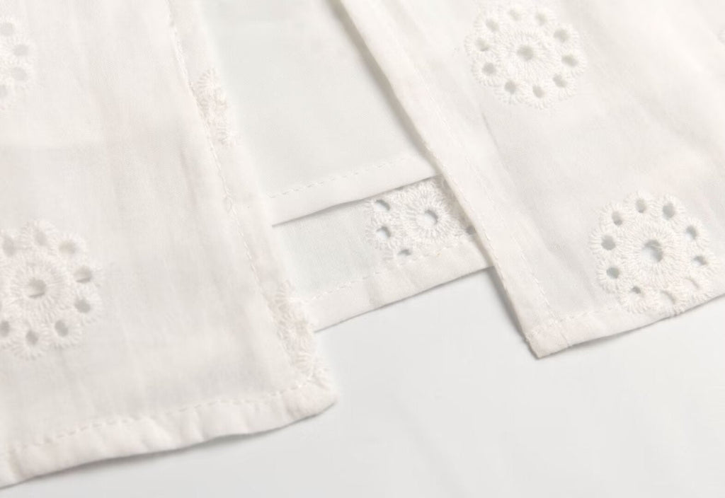 Summer High Grade Embroidered Dress Women Elegant Tied Waist Trimming Short Sleeved Long Dress