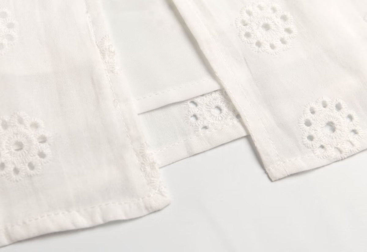 Summer High Grade Embroidered Dress Women Elegant Tied Waist Trimming Short Sleeved Long Dress