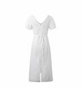 Summer High Grade Embroidered Dress Women Elegant Tied Waist Trimming Short Sleeved Long Dress