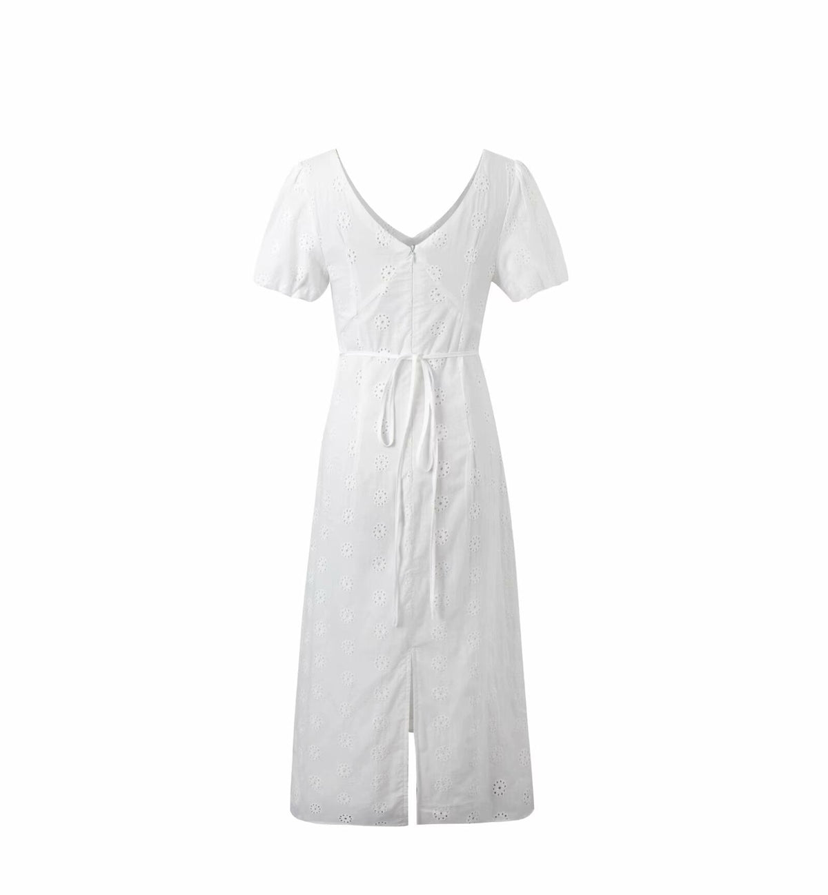 Summer High Grade Embroidered Dress Women Elegant Tied Waist Trimming Short Sleeved Long Dress