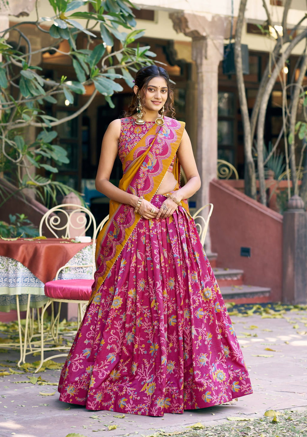 Pink Tasar Silk Lehenga Choli with Gilded Foil Printed Motif