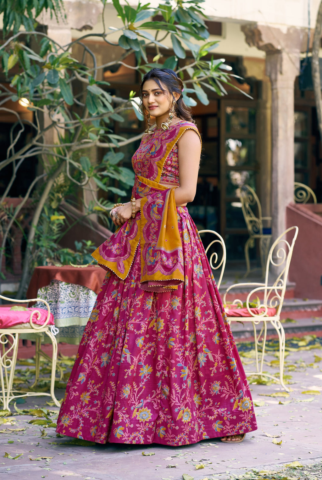 Pink Tasar Silk Lehenga Choli with Gilded Foil Printed Motif