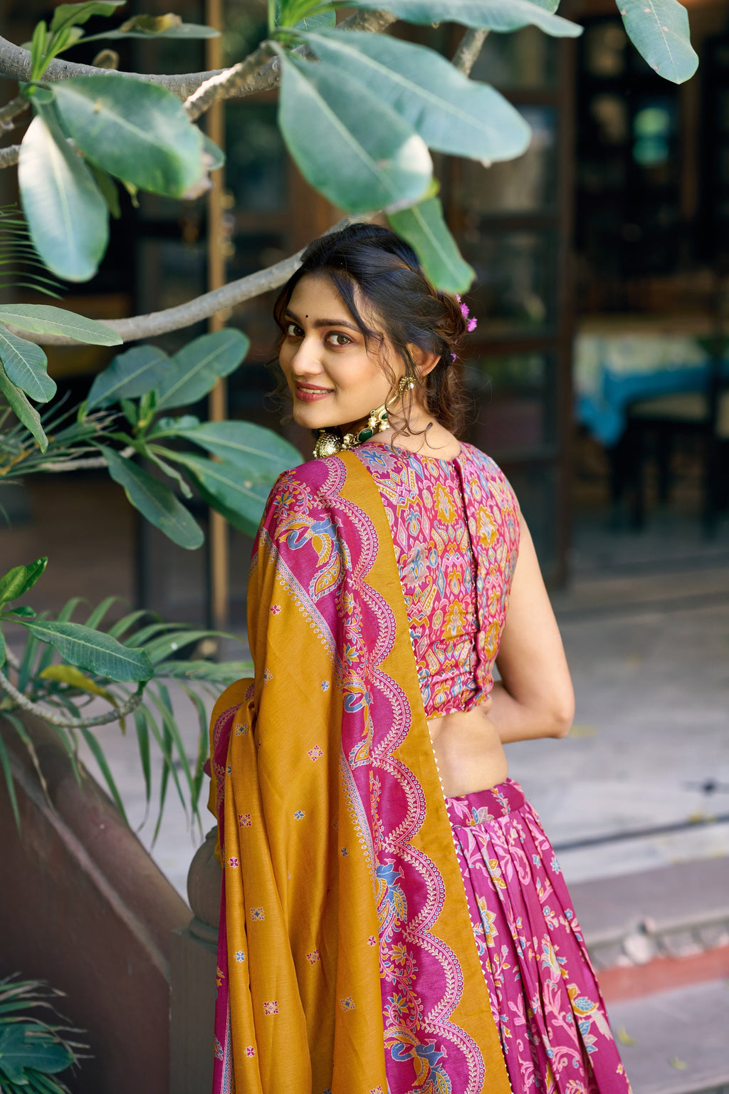 Pink Tasar Silk Lehenga Choli with Gilded Foil Printed Motif
