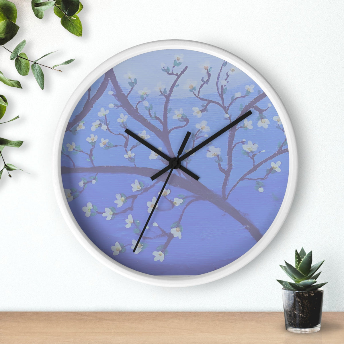 White Blossom Wall Clock