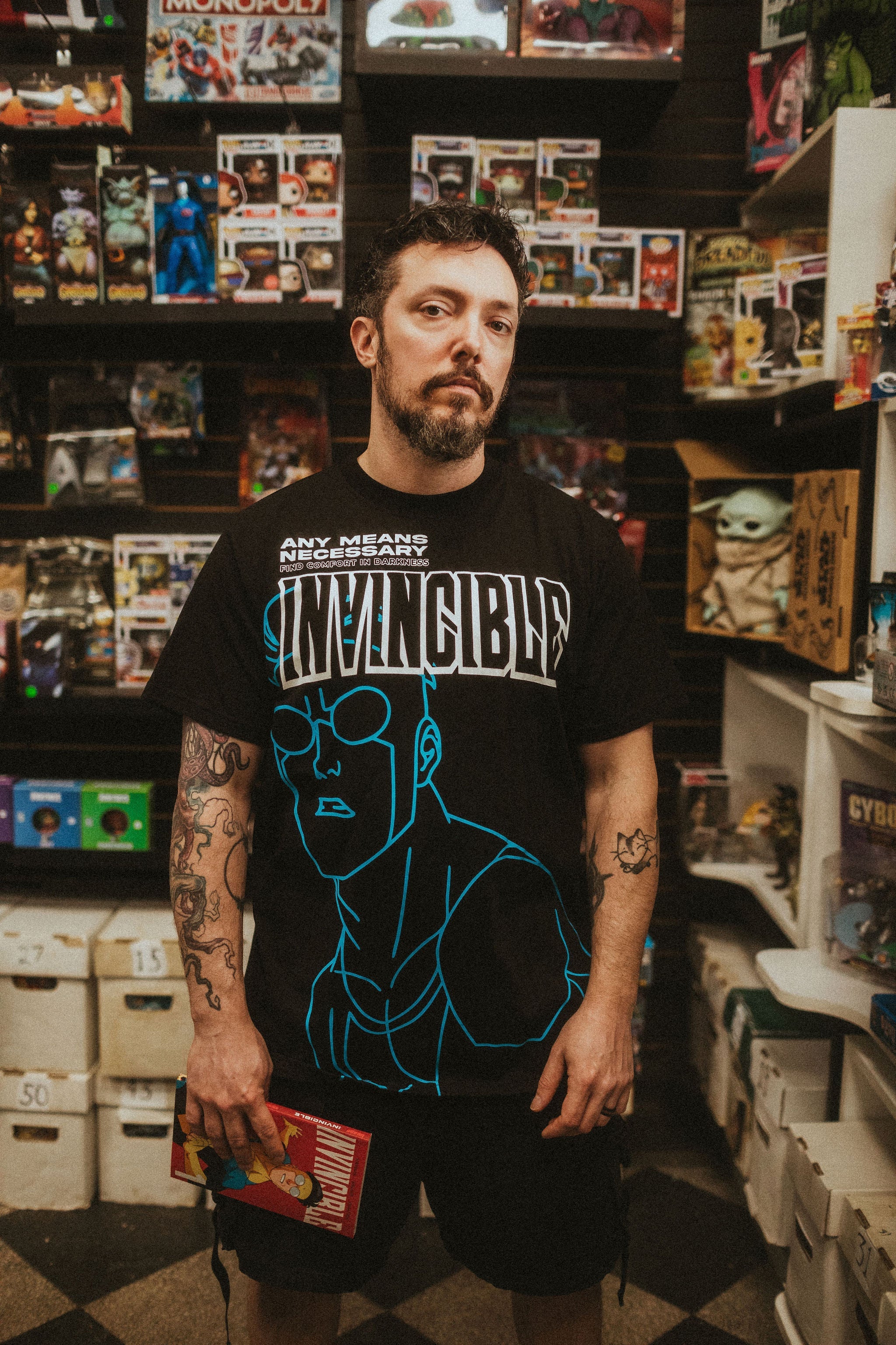 Invincible Line Art Graphic T-Shirt in Black - Image 2