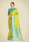 Parrot Green Banarasi Silk Saree with intricate gold zari weaving patterns